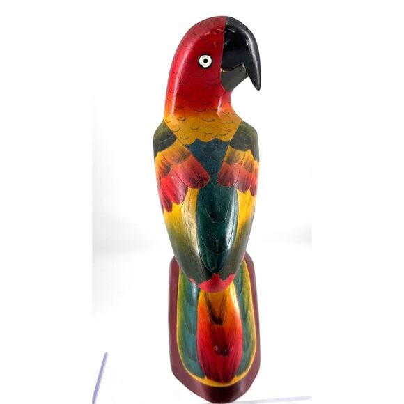 Wooden Parrot Figurine Colorful Folk Art Tropical Decor - Picture 2 of 10